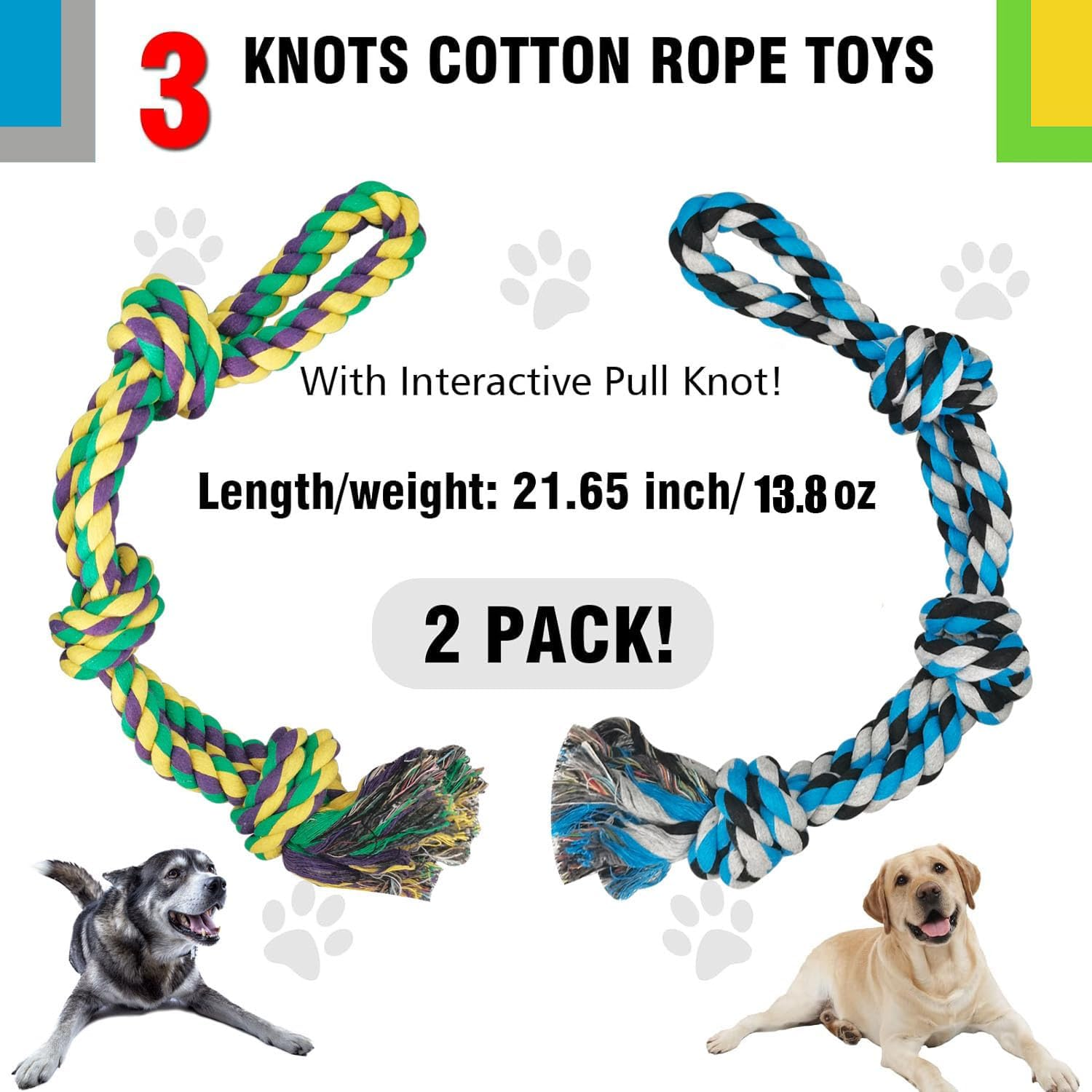 TUAHOO 2 Pack Dog Rope Toy for Large Breed Aggressive Chewers, Nearly Indestructible Dog Toys for Tug of War, Interactive Toy for Boredom, 100% Cotton Chew Teeth Cleaning (55Cm, 390G/Each) image number 5