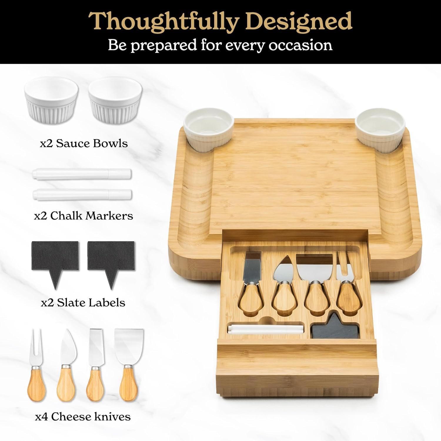 Cheese Board Gift Set: Charcuterie Board Set, Bamboo Cheese Board Set - Unique Mothers Day Gifts for Mom - House Warming Gifts New Home, Wedding Gifts for Couple, Bridal Shower Gift image number 4