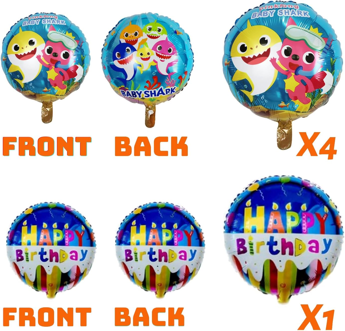 Baby Shark Party Balloons Set - 10 Pcs 26" Helium Balloons, 5 Pcs 17" round Balloons, 10M Ribbon & Straw - Party Supplies and Decorations image number 2