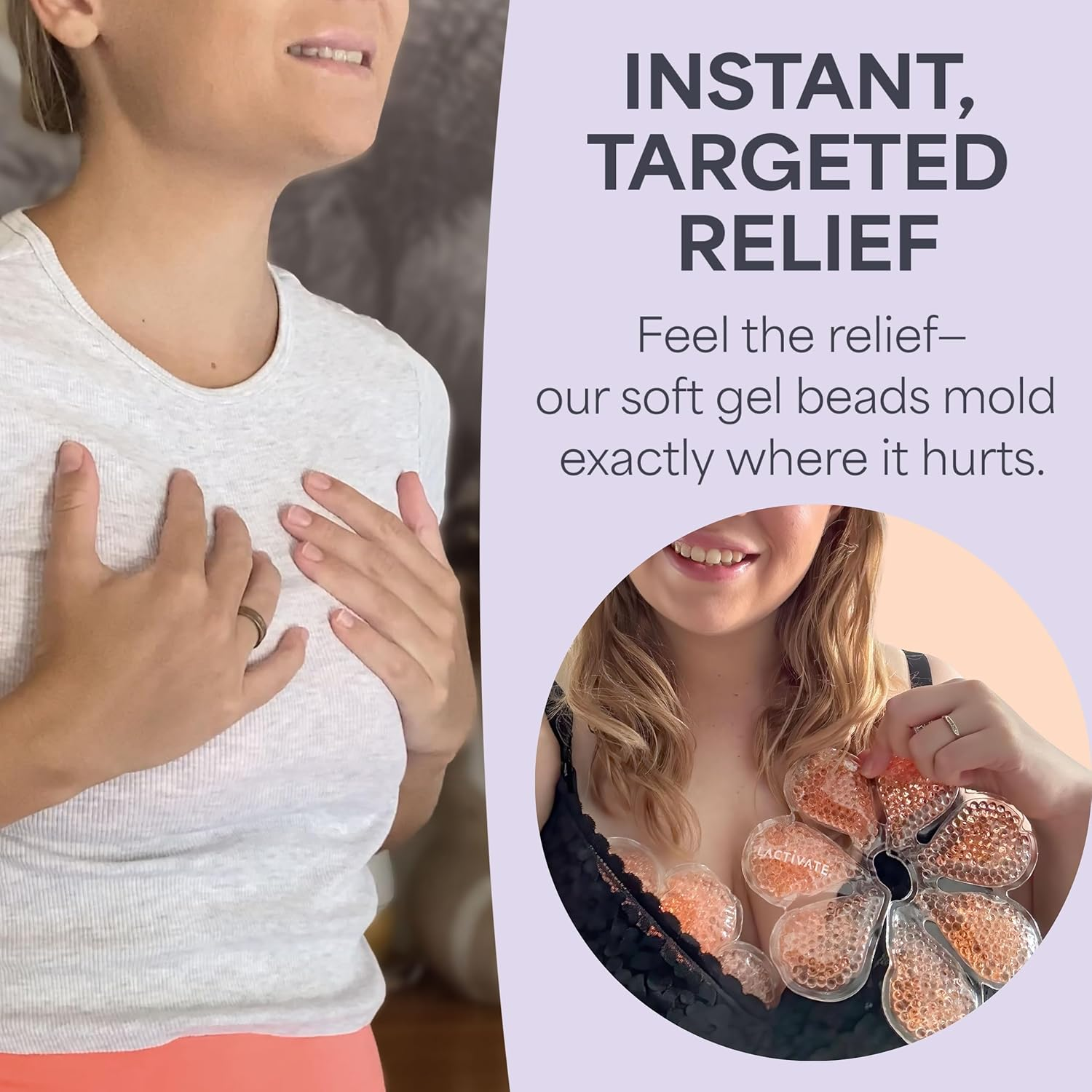 Lactivate Breast Ice Pack & Heat Pack &ndash; Set of 2 Reusable Hot & Cold Gel Bead Nursing Pads with 4 Soft Bamboo Covers for Breastfeeding Relief and Pumping Support - Breastfeeding Therapy Packs image number 3