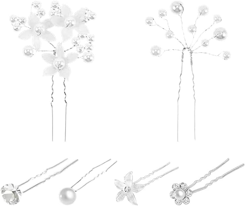 Ieron 30 Pieces Wedding Crystal Hair Pins Wedding Bridal U Shaped Hair Pins with Rhinestones Pearls and Flowers Hair Clips for Women and Girls image number 4