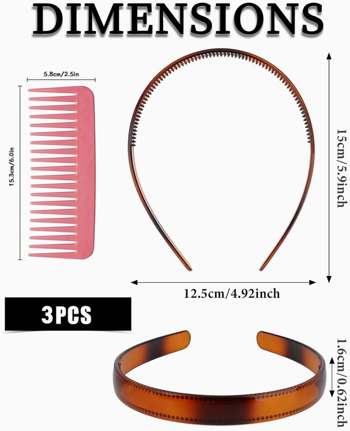 IPNSDON 2 Pieces Hair Scrunchies, Double Row Hair Scrunchies, Non-Slip Hair Ties, Toothed Black and Brown Hair Scrunchies Accessories, Hair Ties for Women, DIY Hair Accessories with Pink Comb image number 3