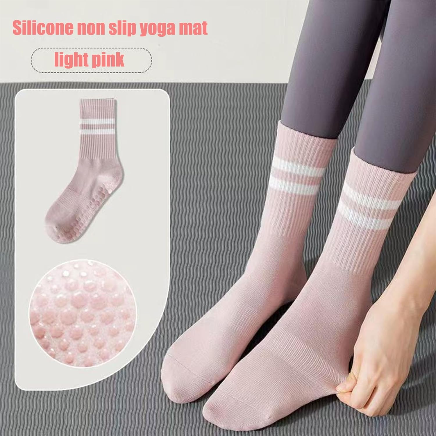 8 Pairs Pilates Yoga Socks with Grips for Women,Non-Slip Gym Trampolines Grip Sticky Soft Sport Socks,Mid Calf Design for Yoga Pilates Barre Dance Ballet Workouts, Assorted Colors image number 6