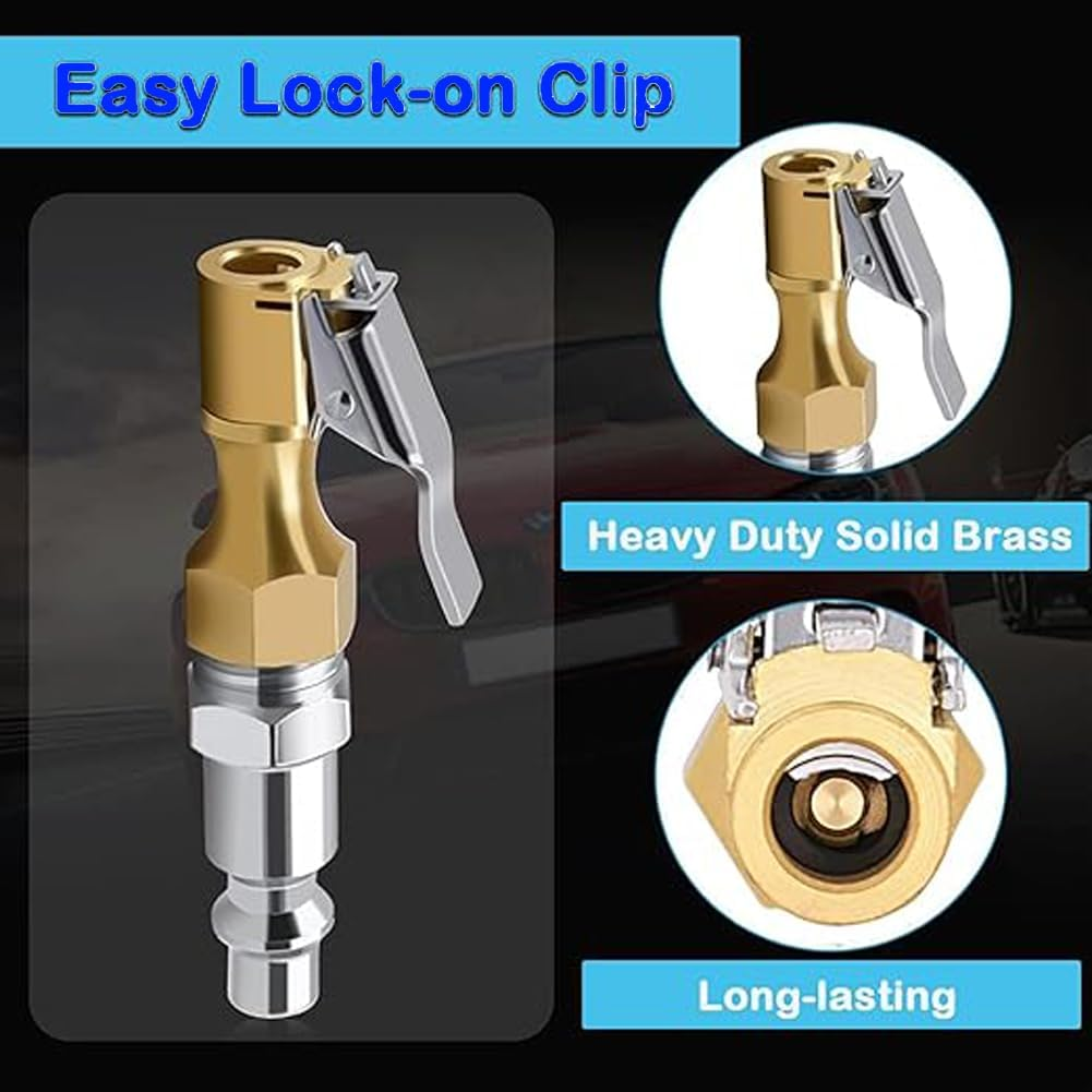 Heavy Duty 1/4" NPT Tire Air Chuck with Clip Adapter - Ideal for Tire Inflator, Pressure Gauge, and Compressor Accessories, Lock - on Design image number 4