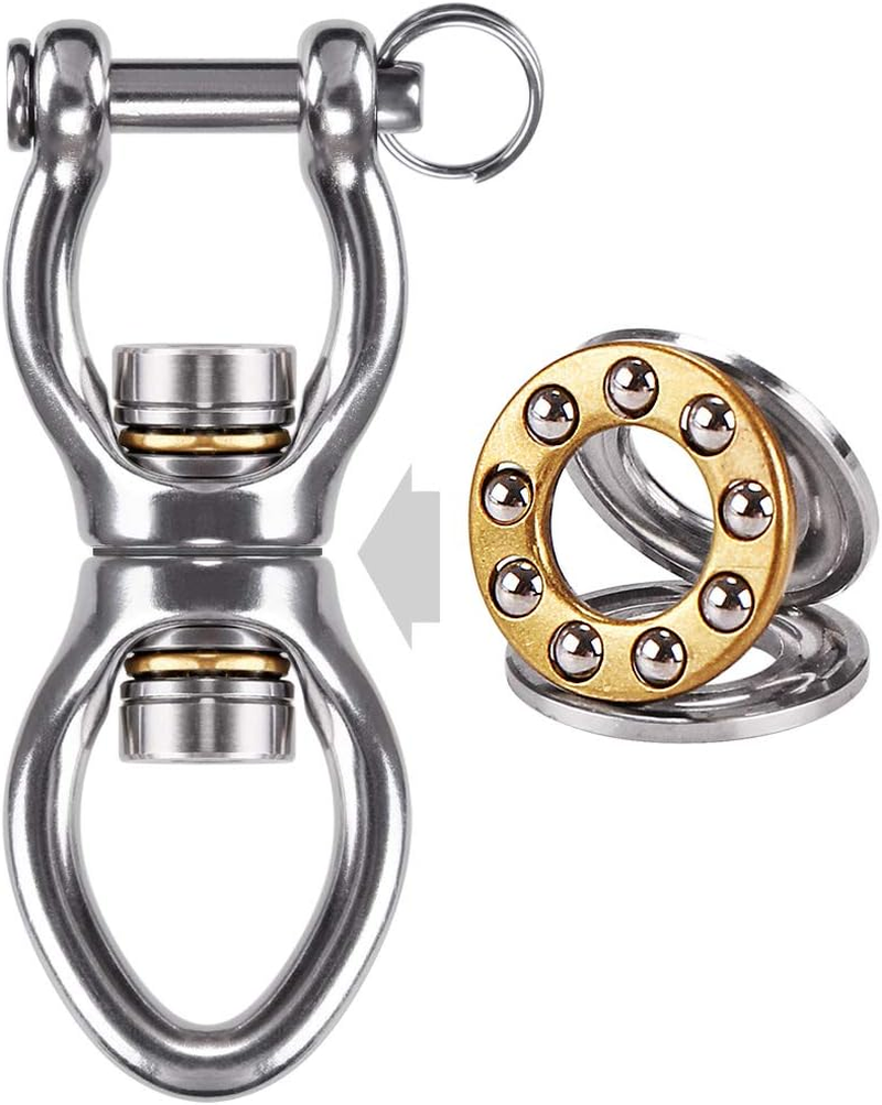 Dolibest Permanent Antirust Stainless Steel Swing Swivel with Bearing Double Open 360&deg; Rotation, 770LB Capacity, Device Hanging Accessory for Web Tree Swing, Aerial Dance, Swing Yoga Swing Sets