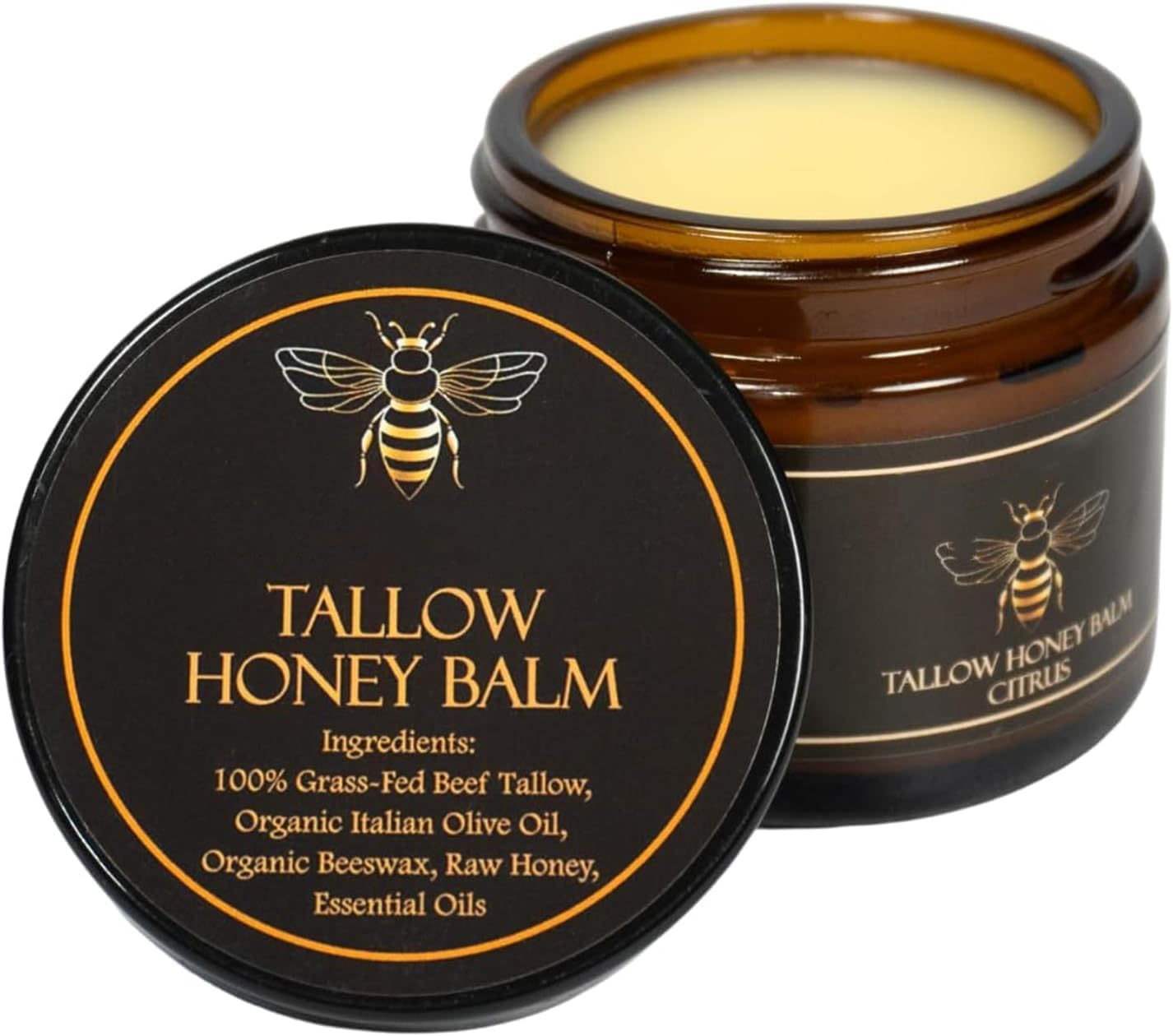 Organic Grass-Fed Beef Tallow Cream with Natural Honey - Skin Nourishing Moisturizer - Smooth Skin Pure Handmade All Natural Natural Moisturizer (2 Oz/57 G, Citrus Scent)