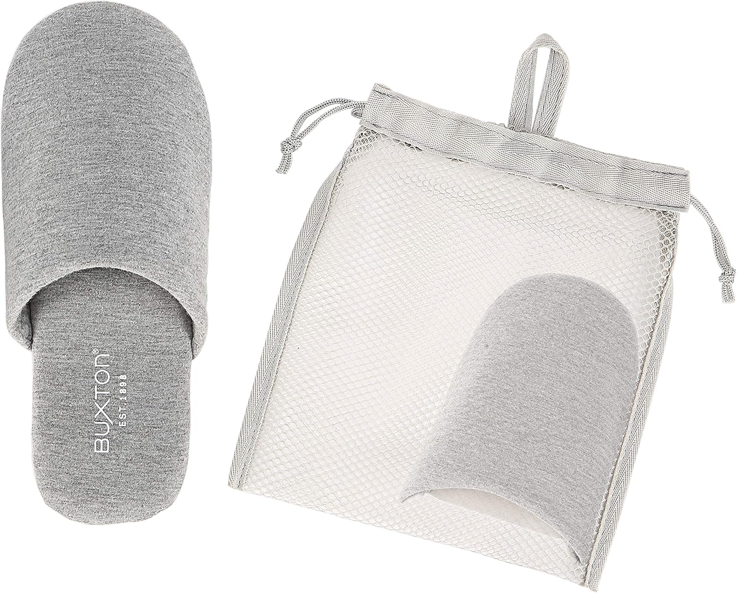BUXTON EST. 1898 USA Cozy Lightweight and Foldable Travel Slippers for Womens and Mens(Unisex), Cotton Slippers with Mesh Bag-For Spa, Hotel,