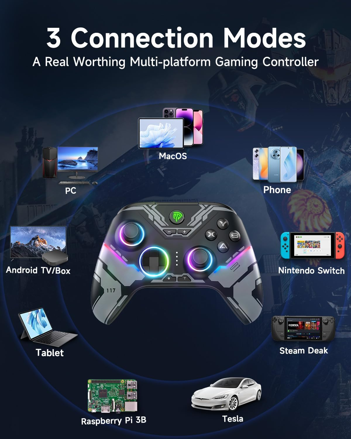 Easysmx X15 PC Controller - Enhanced Wireless Bluetooth Controller with Hall Joysticks/Hall Triggers/Rgb Lighting - No Stick Drift, No Dead Zone - Work for Windows PC, Android, Steam and Switch