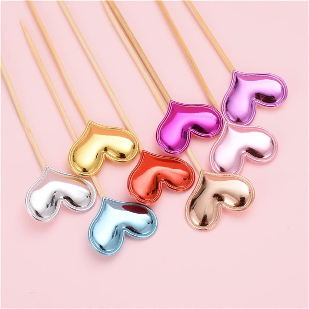 50Pcs Cupcake Toppers Heart Star and Crown Cupcake Picks Mini Cake Toppers Colorful Cake Decoration DIY Dessert Fruits Food Picks Party Decorative Accessories for Birthday Wedding Baby Shower (Heart) image number 5