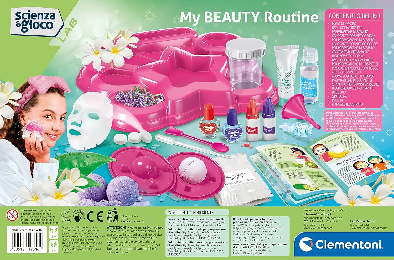 Clementoni Lab-My Beauty Routine Laboratory for Girls, Perfumes, Soaps, Face Masks, Science Experiments, 8 Years (Italian Version), Made in Italy, Multi-Colour, 19316 image number 3