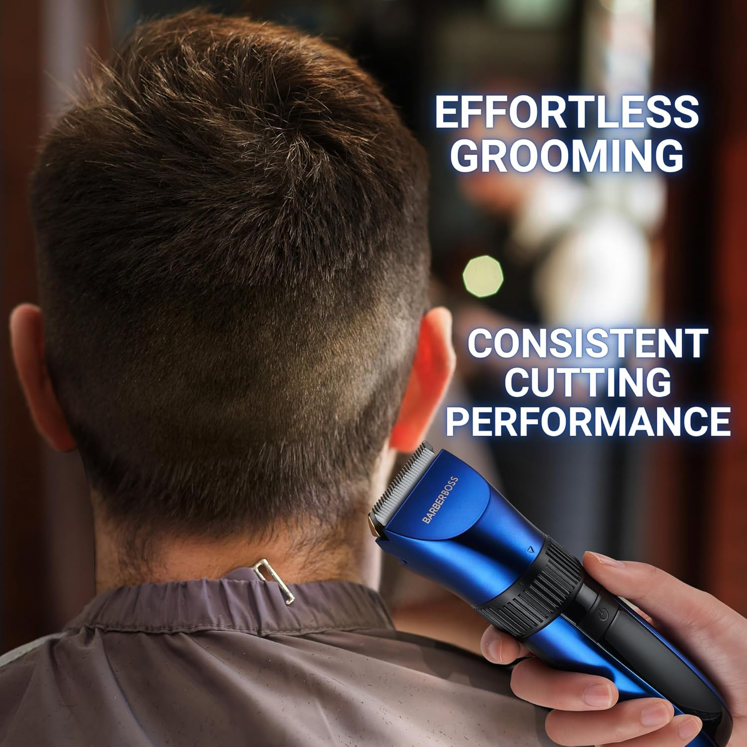 Barberboss Wireless Self Sharpening Beard and Hair Trimmer Waterproof with Ceramic Blades LED Display Quick Charge and 8 Color Comb Attachments QR-2082 image number 5