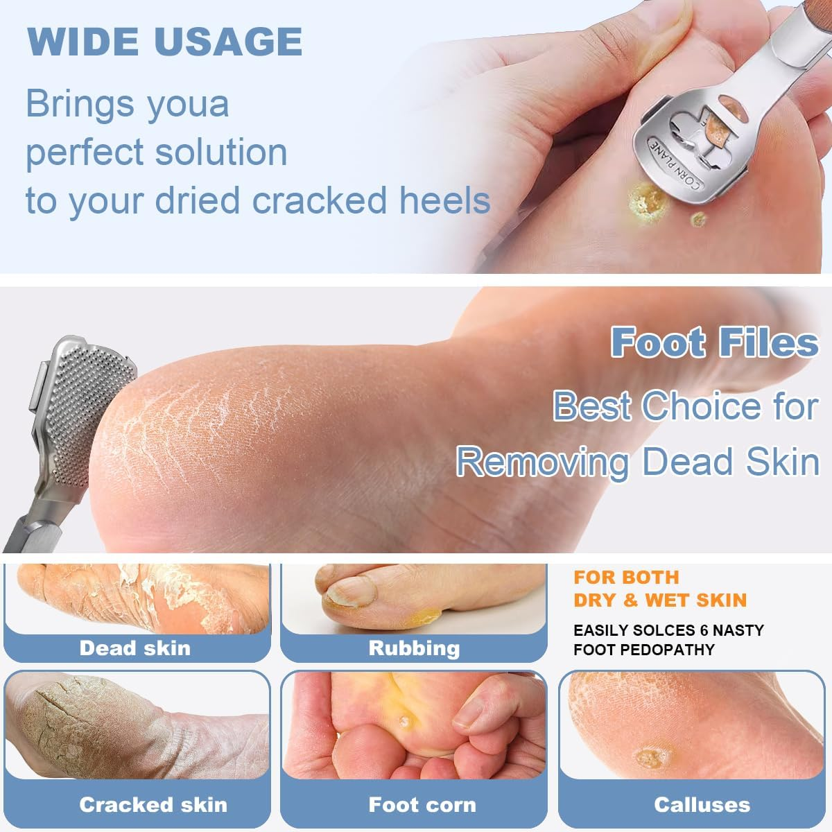 43 Pcs Callus Shaver for Feet Set, Foot Callus Shaver, (1 Stainless Foot File &1 Foot File Heads & 40 Replacement Slices Blades & 1 Nail Cleaning) image number 3