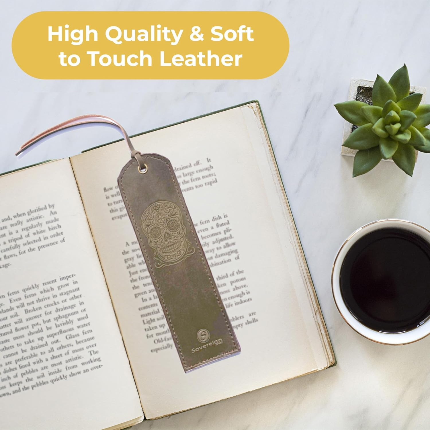 Leather Bookmark Handmade with Sugar Skull Design - 2 Genuine Leather Book Marks for Reading - Unique Bookmarks for Men Women Girls | Gothic Book Lover Gifts for Bookworms Relatives and Friends image number 1