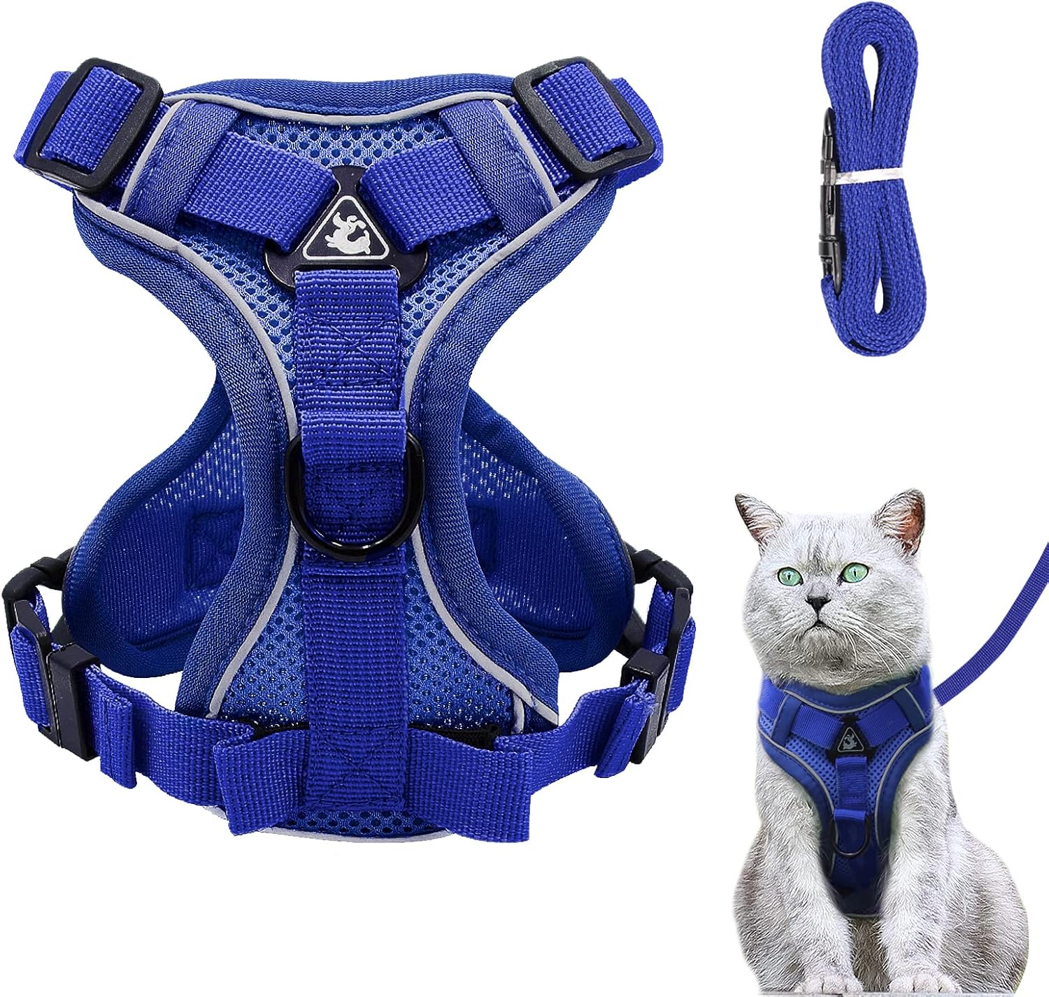 Cat Harness and Lead Set, Adjustable Kitten Harness and Lead Set with Reflective Strips Escape-Proof, Cat Vest Harness with Leash Sets for Cats Dogs Pets Walking (Lake Blue, S)