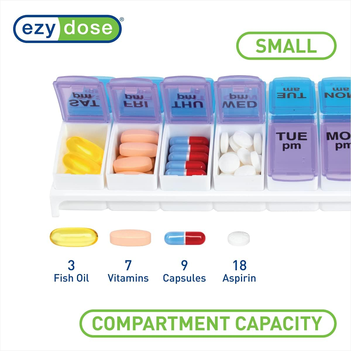 Ezy Dose Weekly AM/PM Travel Pill Organizer and Planner │ Removable AM/PM Compartments │ Great for Travel (Small) image number 3