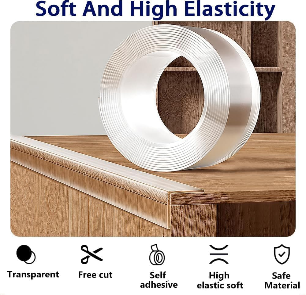 KEWAYO 3Pcs Clear Edge Protector Strip, Sharp Edge Wrap Cover Tape, Self Adhesive Protective Bumper Guards for Cabinet Door Desk Glass Table Bed Furniture, Kitchen Countertop image number 4