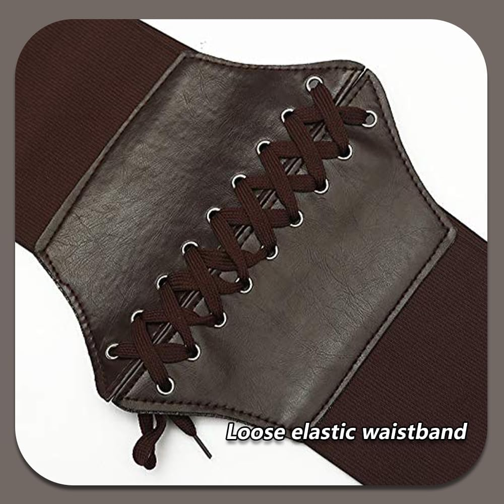 Women'S Waist Cincher Belts,Wide Elastic Tied Leather Waspie Waist Belt for Dresses image number 2