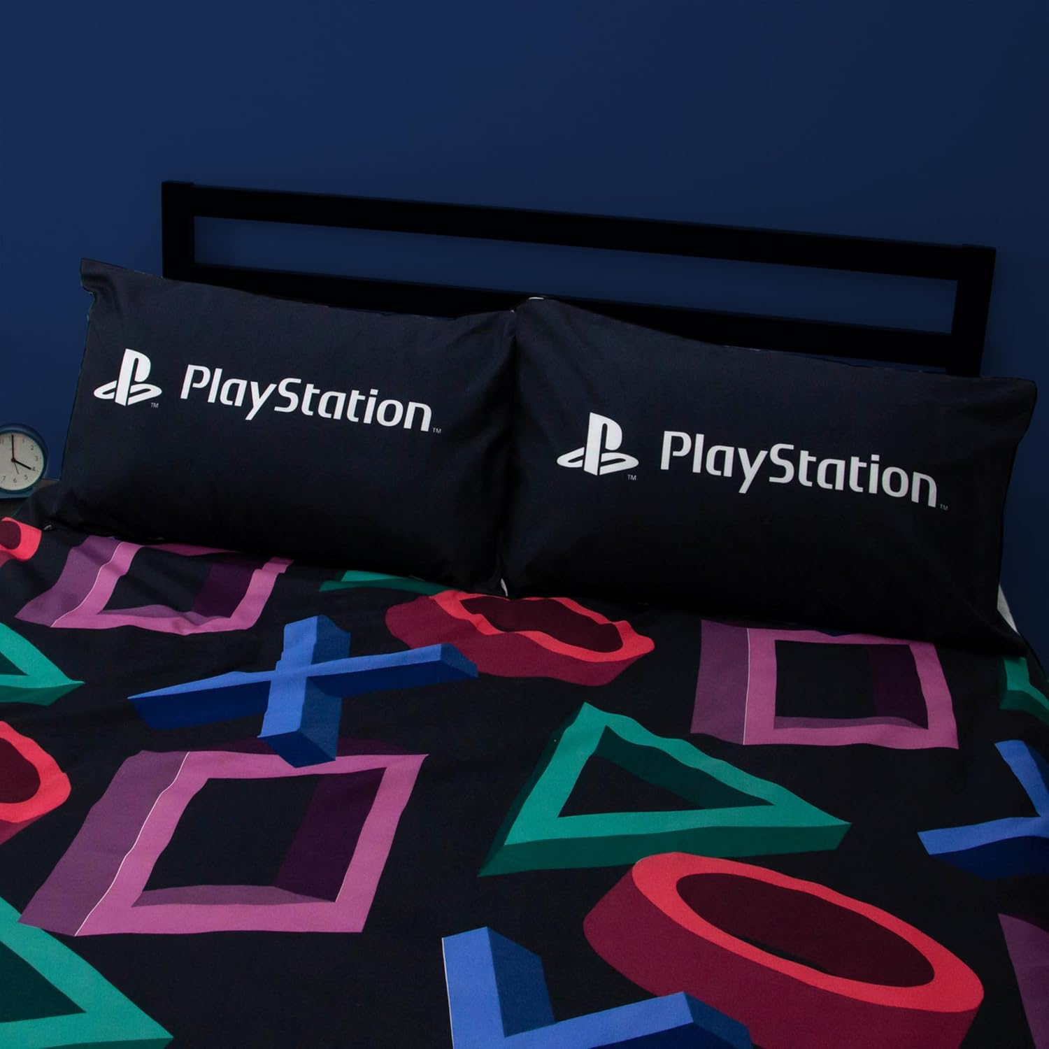Official Playstation Double Duvet Cover Set | Abstract Design Reversible 2 Sided Bedding Including Matching Pillow Cases | Gaming Black Double Bed Set image number 5