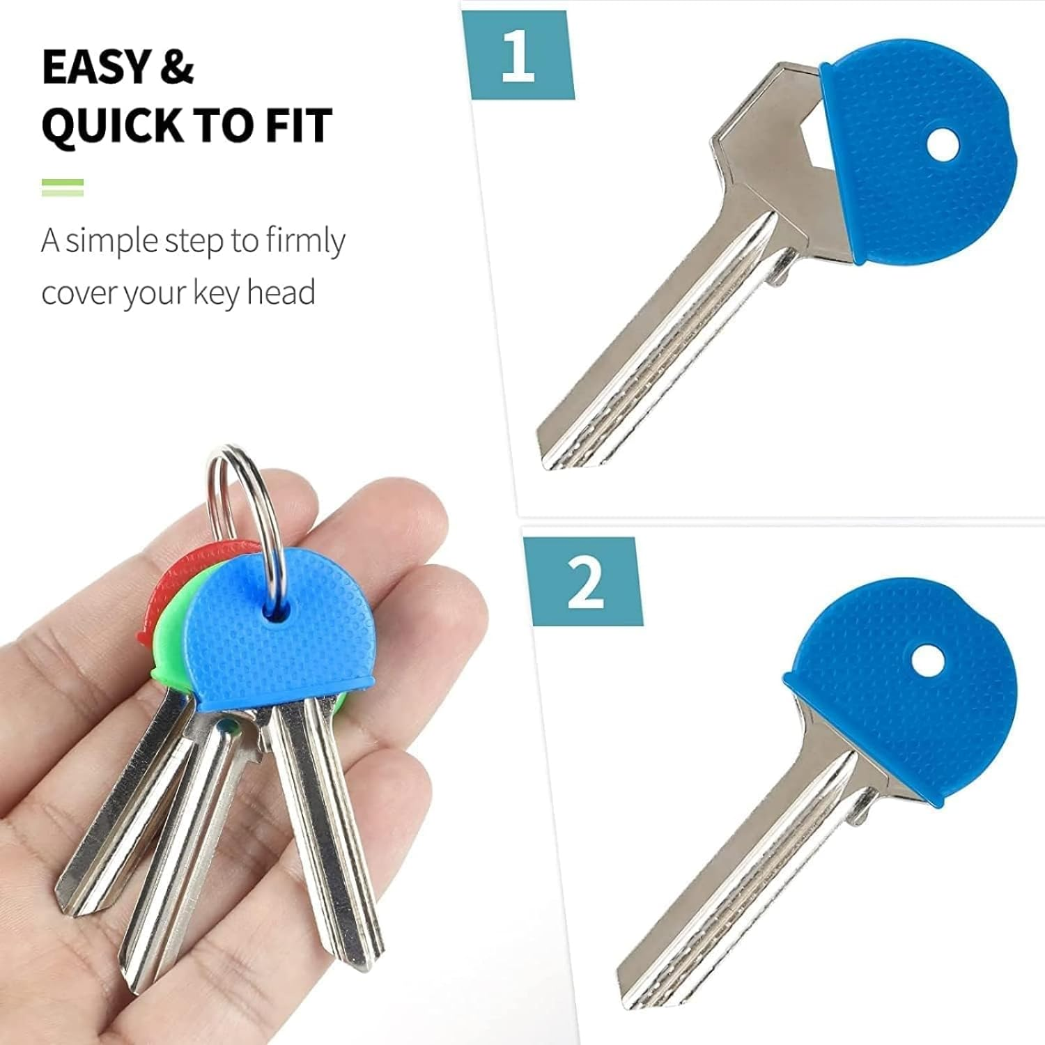 40Pcs 2.5Cm Key Covers, Key Caps Tags Covers, Plastic Identifier Key Rings Label ID Colors Key Identifier Tag Covers, for Standard Flat House Keys (8 Colors) image number 3
