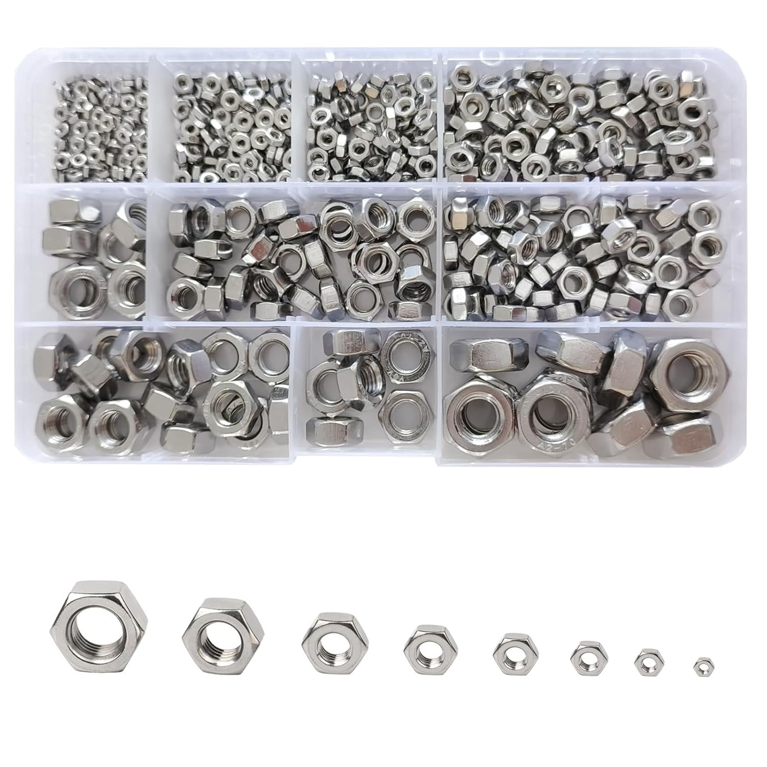 Ymaiss 530Pcs 304 Stainless Steel Hex Nuts Assortment Kit with Box 8Sizes M2 M2.5 M3 M4 M5 M6 M8 M10 Coarse Thread Hexagon Nut Hardware Nuts Sets for Screws Bolt image number 1