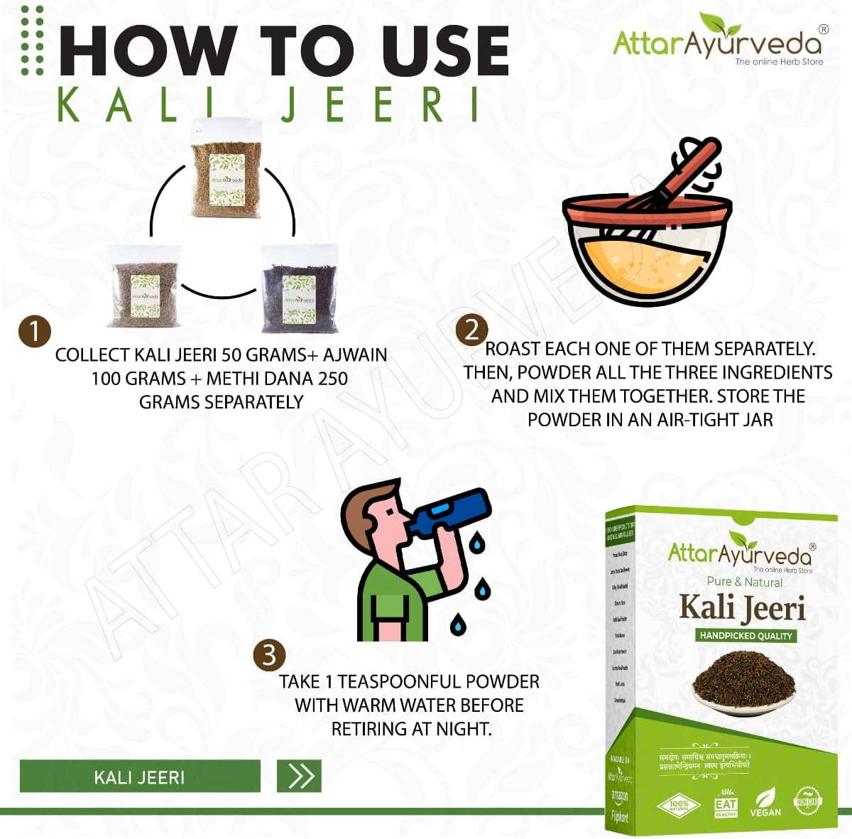 Attar Ayurveda Original Kali Jeeri 100% Natural| No Chemicals or Preservative Sorted Ready to Use Black Cumin or Centratherum Anthelminticum 100 Grams image number 5