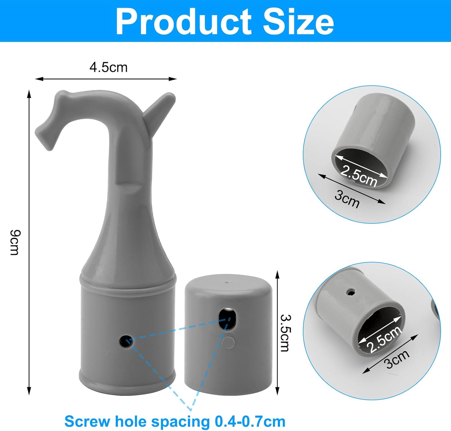 APOMOONS Pack of 2 Attic Hooks, Roof Window Stick Hooks with Non-Slip Base, Floor Stairs Replacement Parts for Window Opener Rod, Grey Pull Hooks for Floor Stairs (25 Mm) image number 2