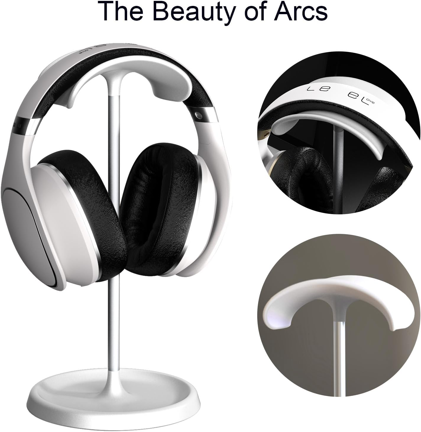 Headphone Stand, Curved Headset Stand with Storage Tray, Desk Earphone Stand, Gaming Headset Holder Accessories for Airpods Max, Beats, Bose, Sennheiser, Sony and Ect.(White) image number 1