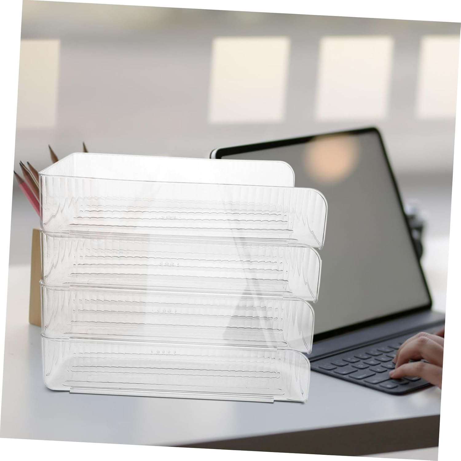 NAMOARLY 4Pcs Desk Organizer Paper Storage Tray Stackable Storage Boxes for Office Home Office Accessories image number 3