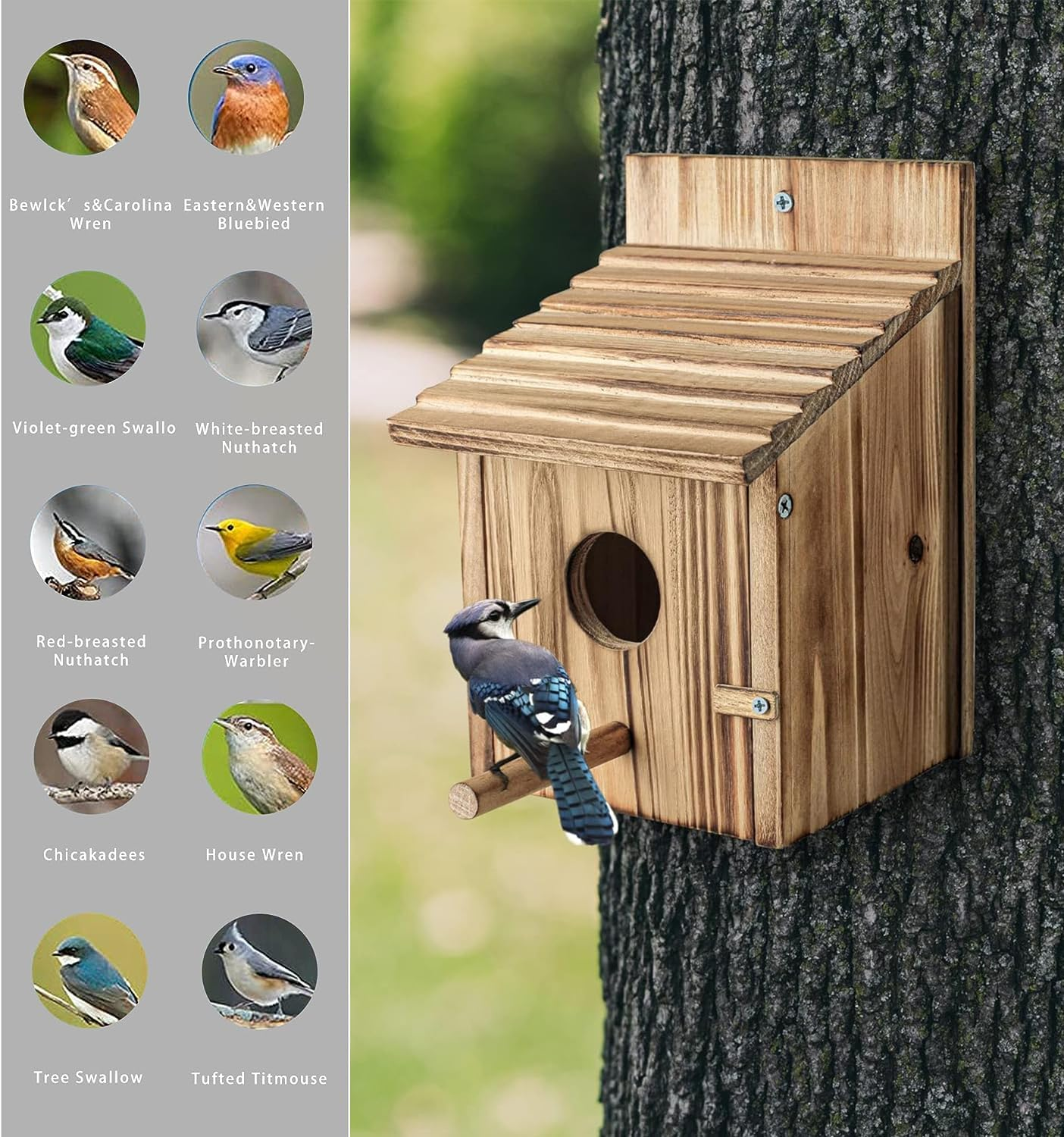 Bird House for outside with Predator Guard, Wood Bird Houses for outside with Pole, Wooden Bird House for Bluebird Cardinals, Hanging Birdhouse, Clearance Garden Country Cottages Bird House