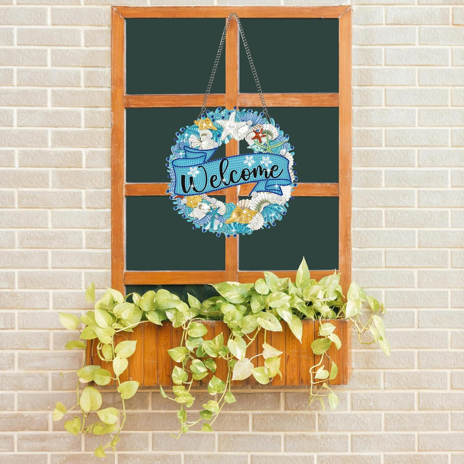 Muzagroo Art Welcome Sign Diamond Art Kits for Adults, 5D Diamond Hanging Ornament Kits for Front Door, DIY Special Shaped Diamond Dot Kits, Home Porch Crystal Hanging Pendant Ornament (Welcome)