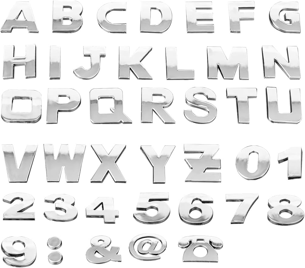 HZEL Car Letters Emblem, 40PCS 3D Number Symbol Vehicle Badge Decal, Weatherproof Adhesive Logo Automotive Side Rear Trunk Outdoor Wall Sticker Decor Accessories, Universal Fit image number 1