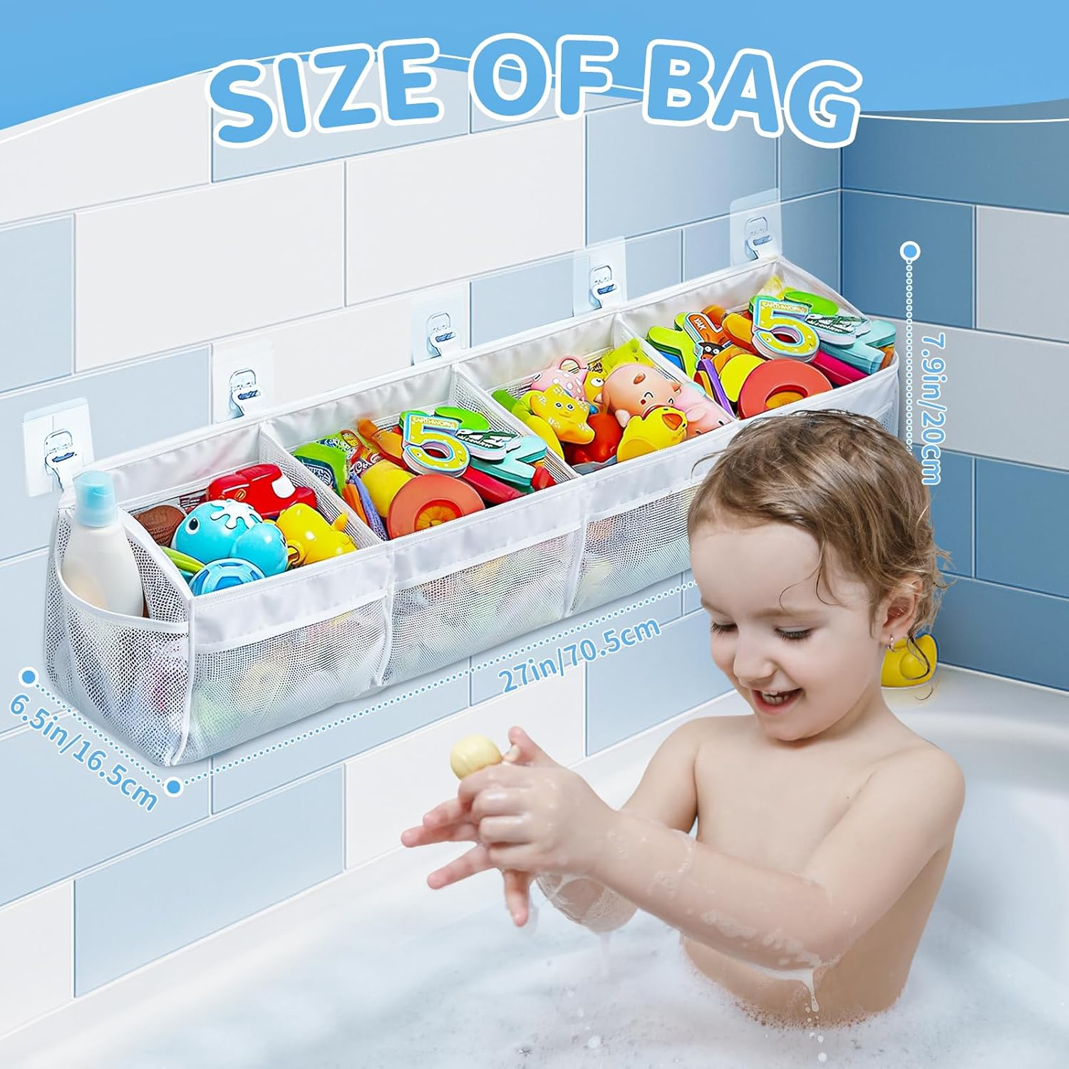 Bath Toy Storage Organizer - 4 Compartment Horizontal Large Openings Bath Toy Organizer for Tub, Capacity Upgrade Storage and Holder, Bathtub Toy Holder for Easy Access and Sorting of Toys image number 1