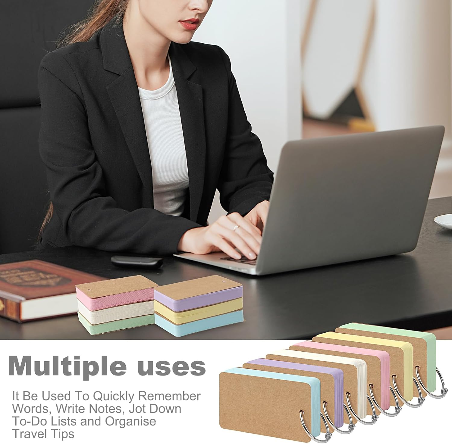 ZTOWOTO 300 Blank Index Cards with Rings &ndash; Thick Flash Cards 3.2X2.1In, Portable Notecards Easy Flip，Memo Pads Revision Cards for Study/Office/Note-Taking/Language Learning(6 Color)