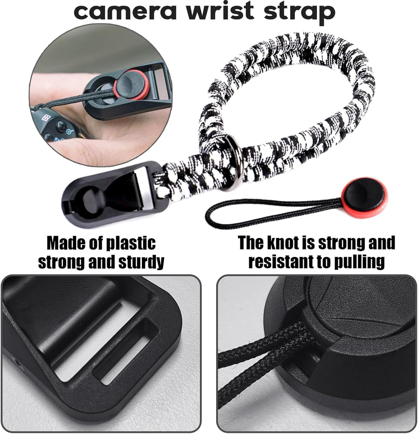 Vireeyu 5 Camera Carrying Accessories, 1 Hand Woven Wrist Strap Safety Rope for Camera, 4 Camera Quick Release Buckles, Camera Quick Release Buckles, Adjustable Camera Strap