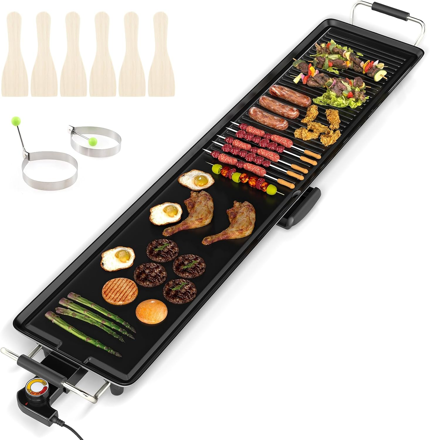 Costway 100 Cm Electric Griddle, Extra Large Teppanyaki Grill with 2 Nonstick Surfaces, Adjustable Temperature, Insulated Handles & Drip Tray, Indoor Outdoor Tabletop BBQ Grill for Party image number 4