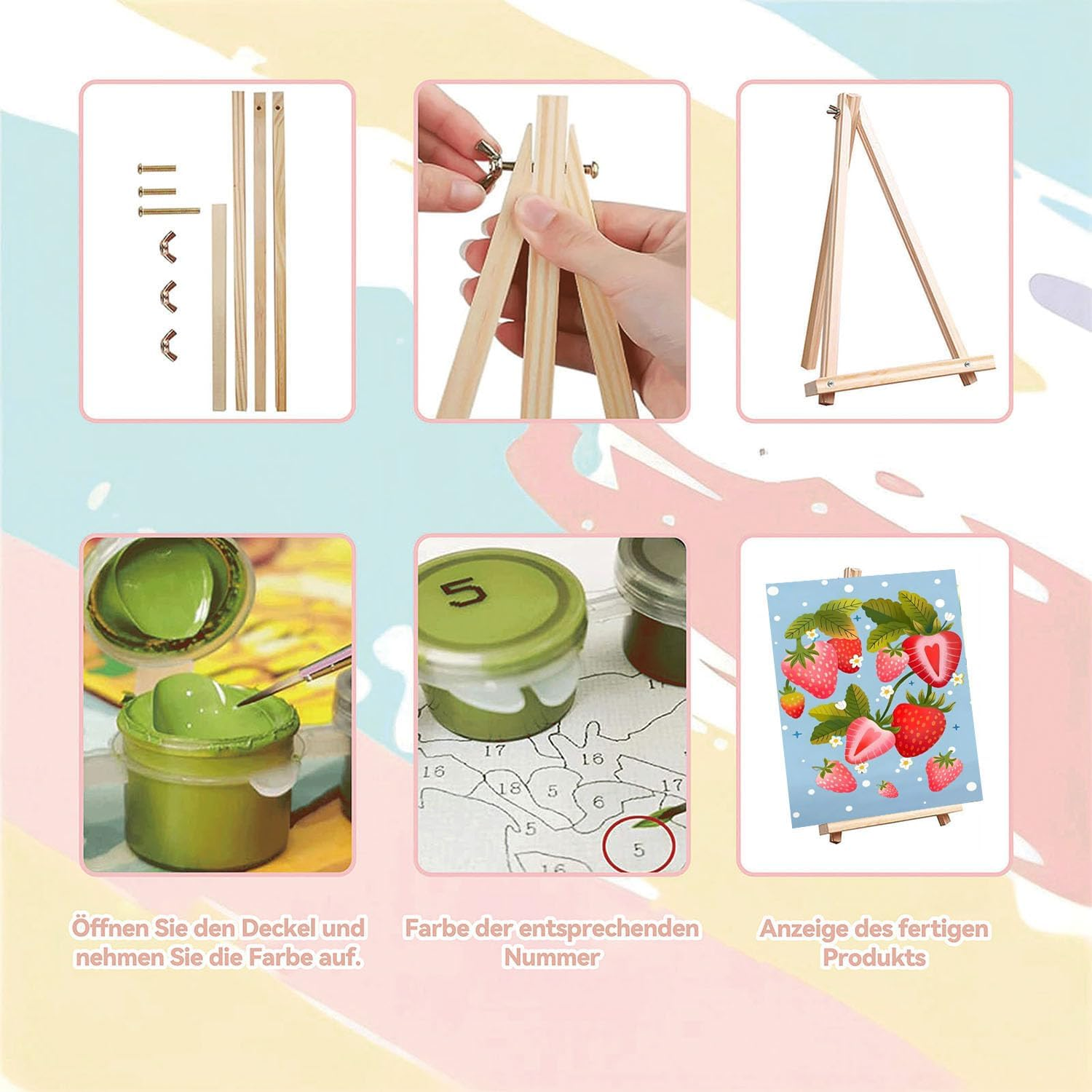 Pack of 4 Paint by Numbers Adults with Frame - Wooden Easel, Fruit Painting by Numbers for Beginners, DIY Simple Fruit Acrylic Oil Painting Kits with Brushes for Home Wall Decor, 20 X 30 Cm - Bkh1331+Bkh1332+Bkh1333+Bkh1334 image number 2