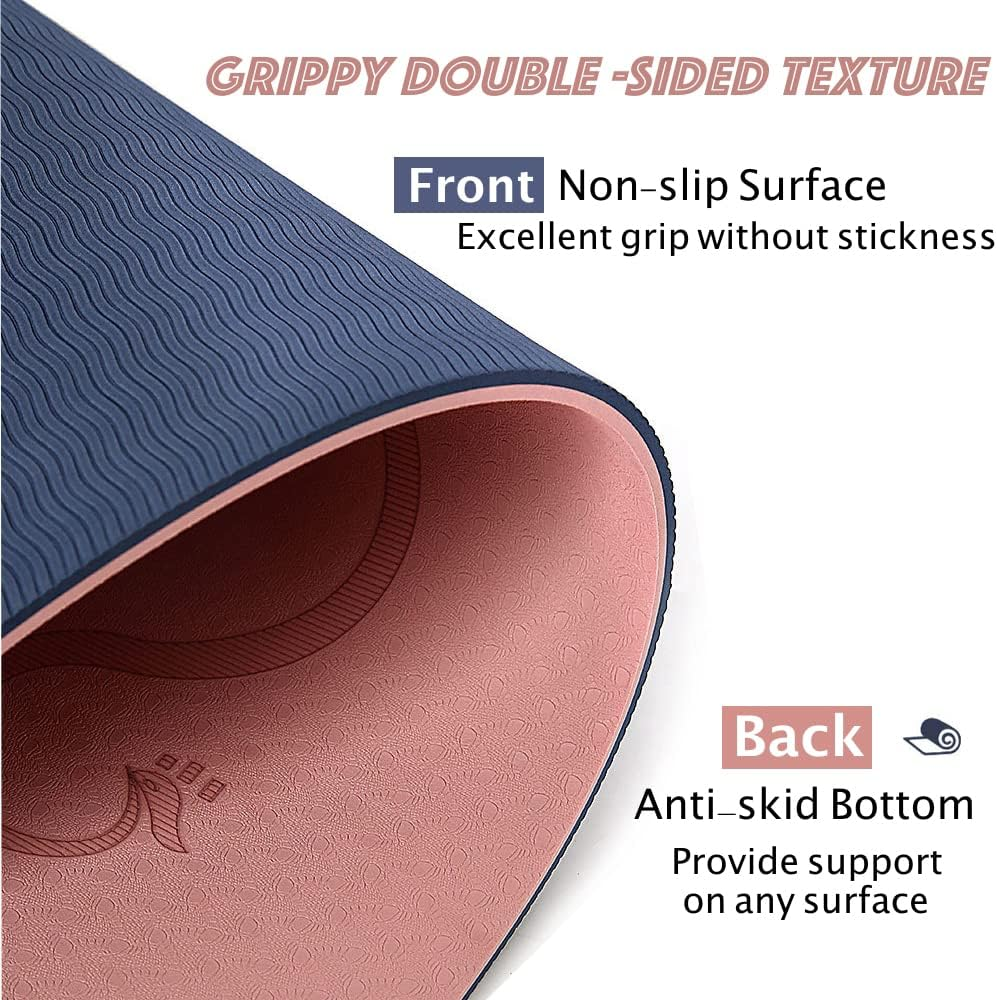 HJB VISSO Yoga Mat, Non Slip Pilates Fitness Exercise Mat with Alignment Marks for Women Men, 183 X 61 X 0.6Cm Thick Eco Friendly TPE, Carrying Strap & Storage Bag Included - Pink/Blue image number 3