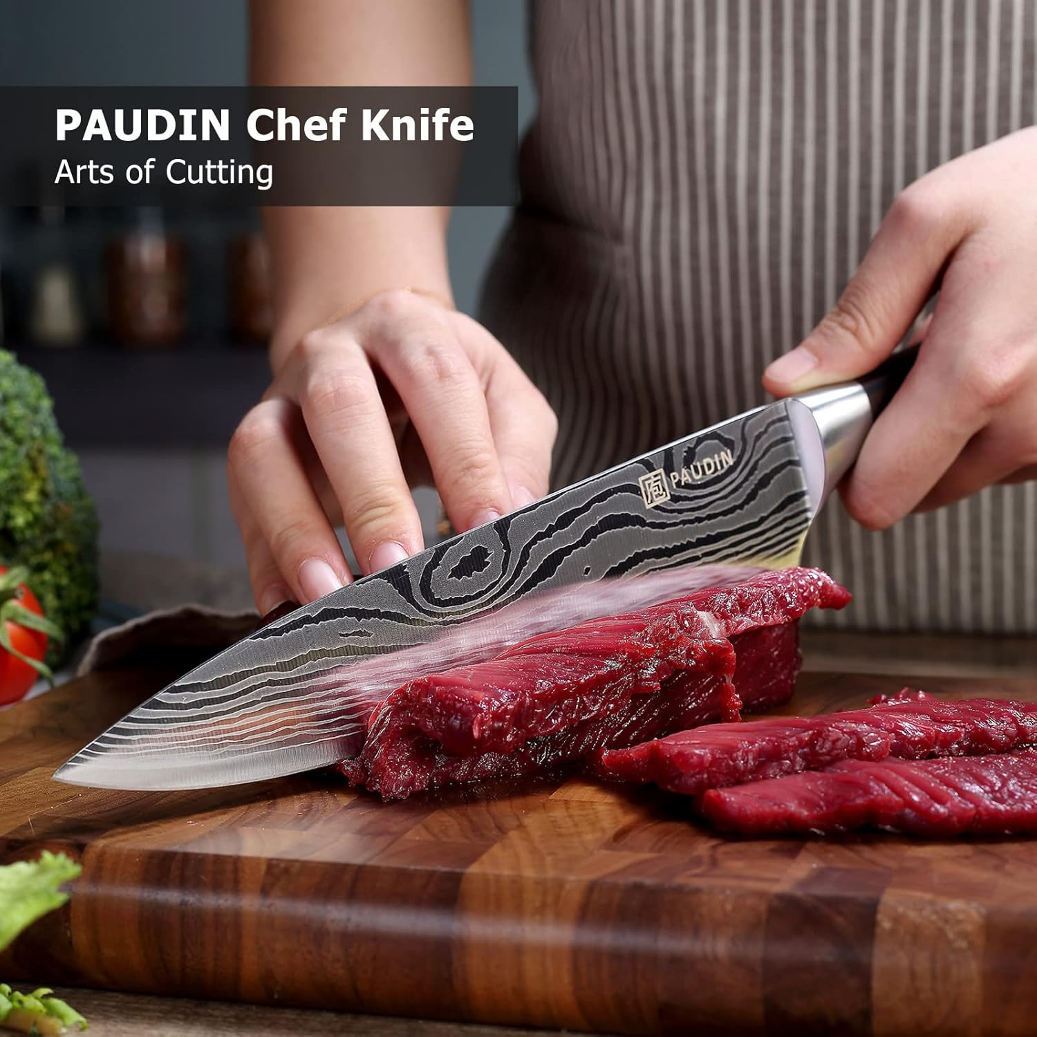 PAUDIN Chef Knife, 8 Inch High Carbon Stainless Steel Sharp Kitchen Knife with Ergonomic Handle, Gift Box for Family & Restaurant image number 6