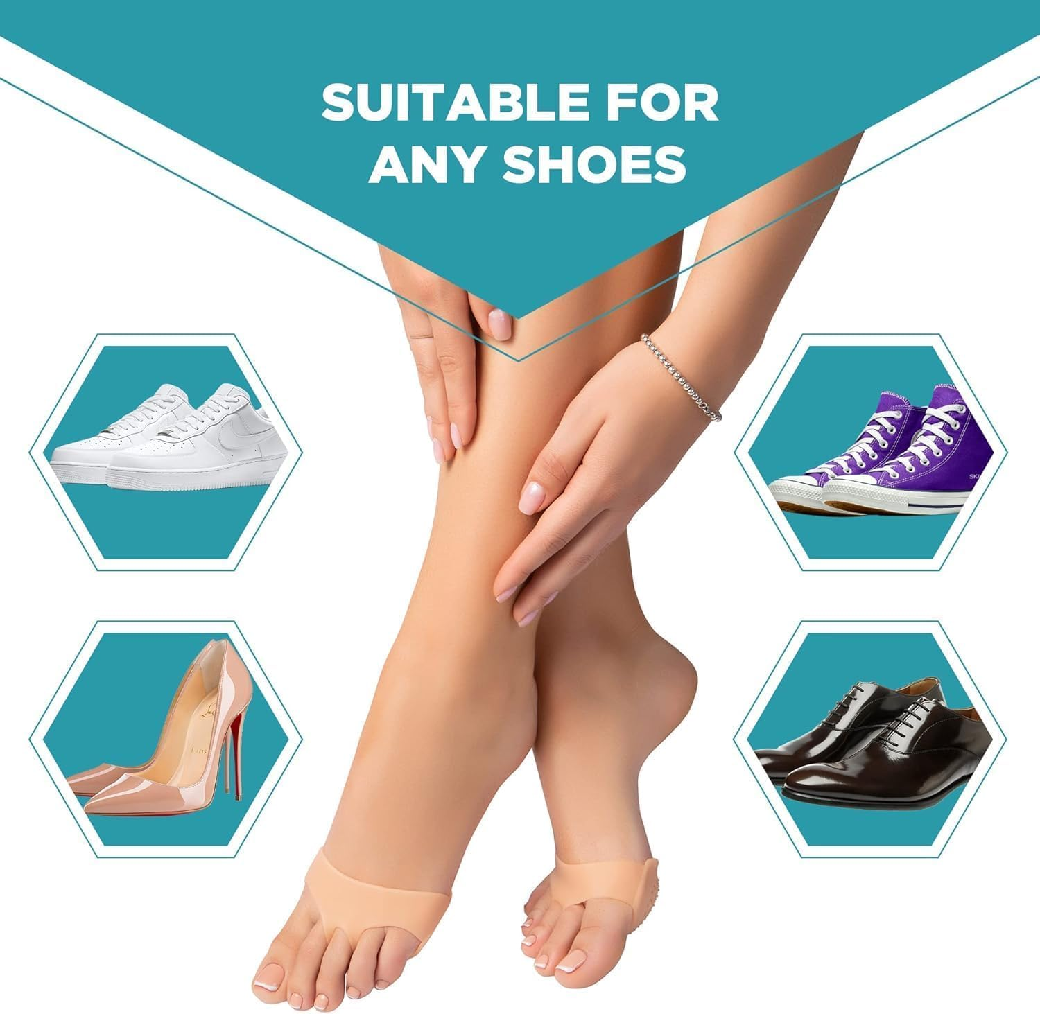 Metatarsal Foot Pads for Pain Relief - 4 Pack Soft Gel Ball of Foot Cushions, Breathable Reusable Forefoot Supports for Women & Men - Comfortable Shoe Inserts to Relieve Foot Discomfort, Skin-Tone image number 2