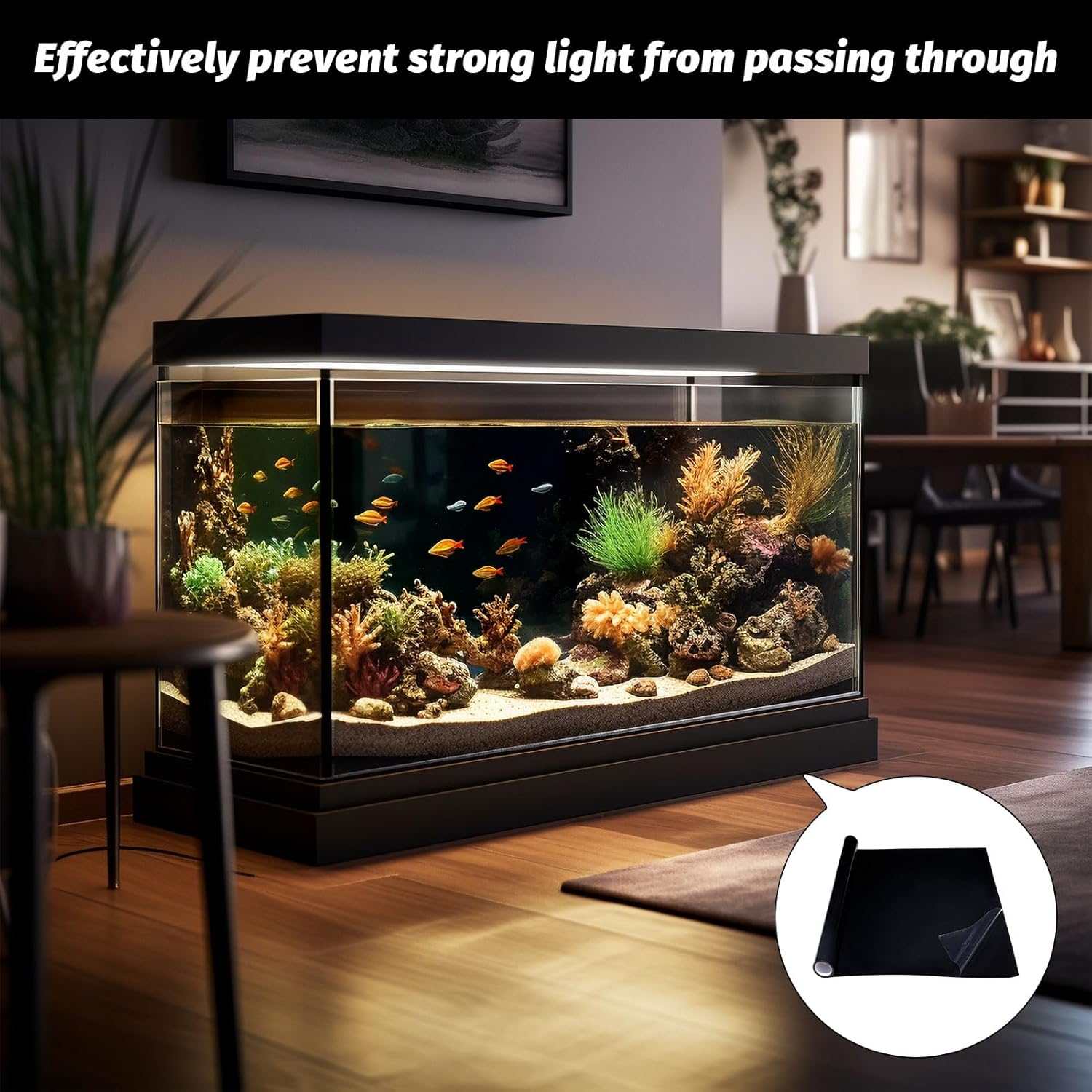 Black Aquarium Background Static Cling, Fish Tank Background, Fish Tank Decorations, Self Adhensive Black Tank Background, Aquarium Wallpaper for Aquarium Decoration and Coloring image number 1