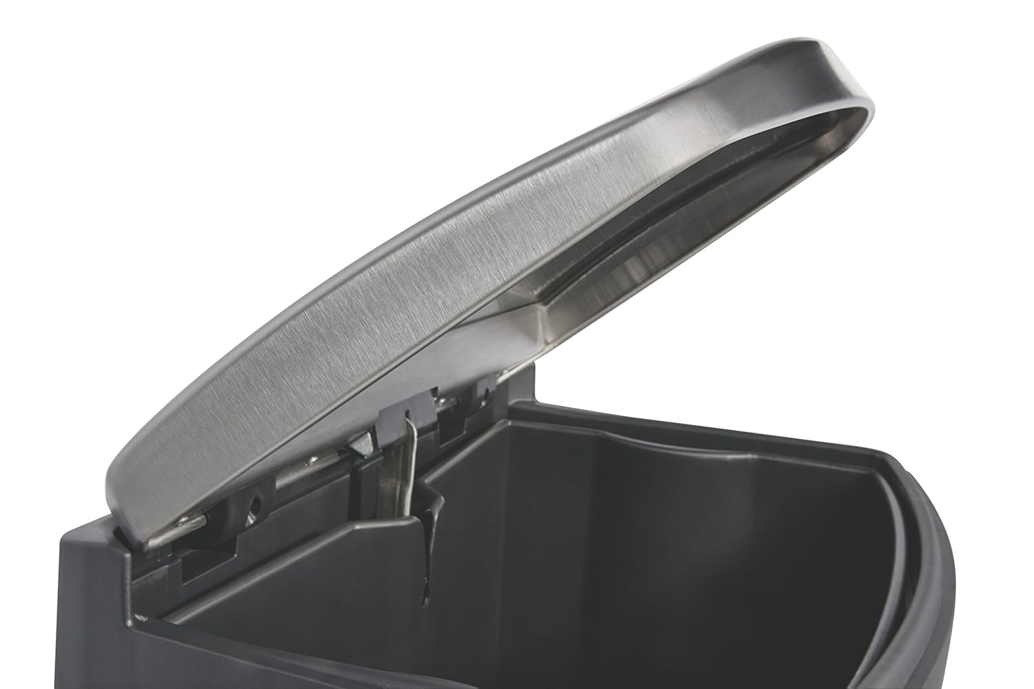 Rubbermaid Commercial Products 1901987 Rubbermaid Commercial Slim Jim Stainless Steel Front Step-On Wastebasket with Trash/Recycling Combo Liner, 8 Gal, Black Trim image number 2