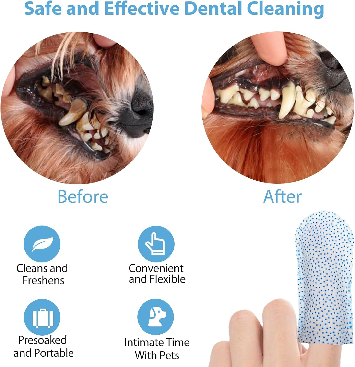 [Upgraded] Kopmath Dog Teeth Cleaning Finger Wipes, Tartar & Plaque Remover with Brushing Beads, More Friction, Dog Breath Freshener, Natural Dog Dental Wipes for Cat, Disposable Dog Teeth Wipes image number 6