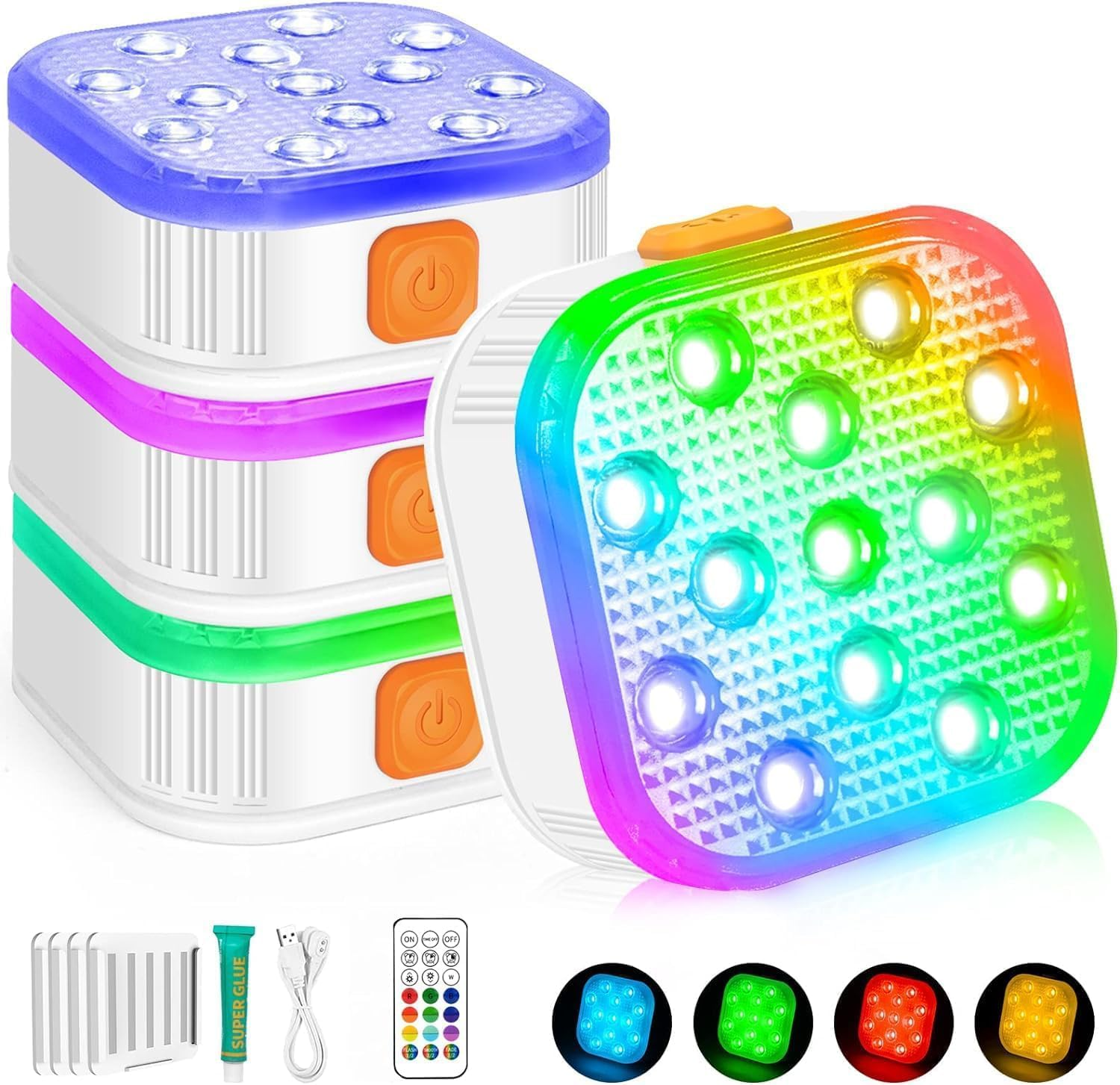 Rechargeable Submersible Pool Lights with Remote, Waterproof Underwater Charging Battery Operated Controlled 16 Color Changing LED with Floating Lights Pool Pond Decoration 4 Pack image number 5