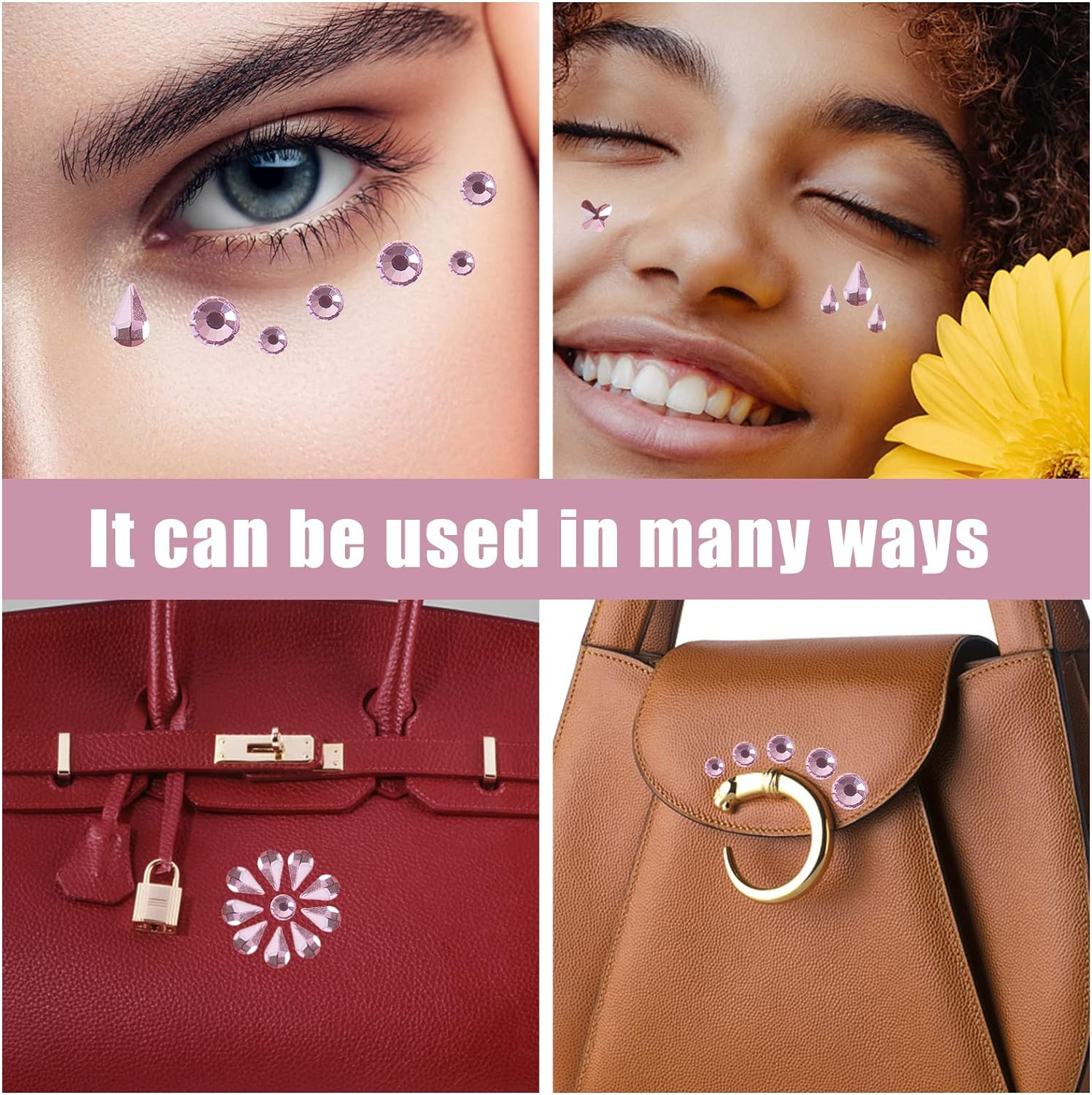 Nail Rhinestones Nail Art Gems Crafts Crystals Glass Decorations Set Ab Rhinestones Flatback Design Face Clothes Shoes Decor Diy Acrylic Nail Art Decoration(Pink) image number 5