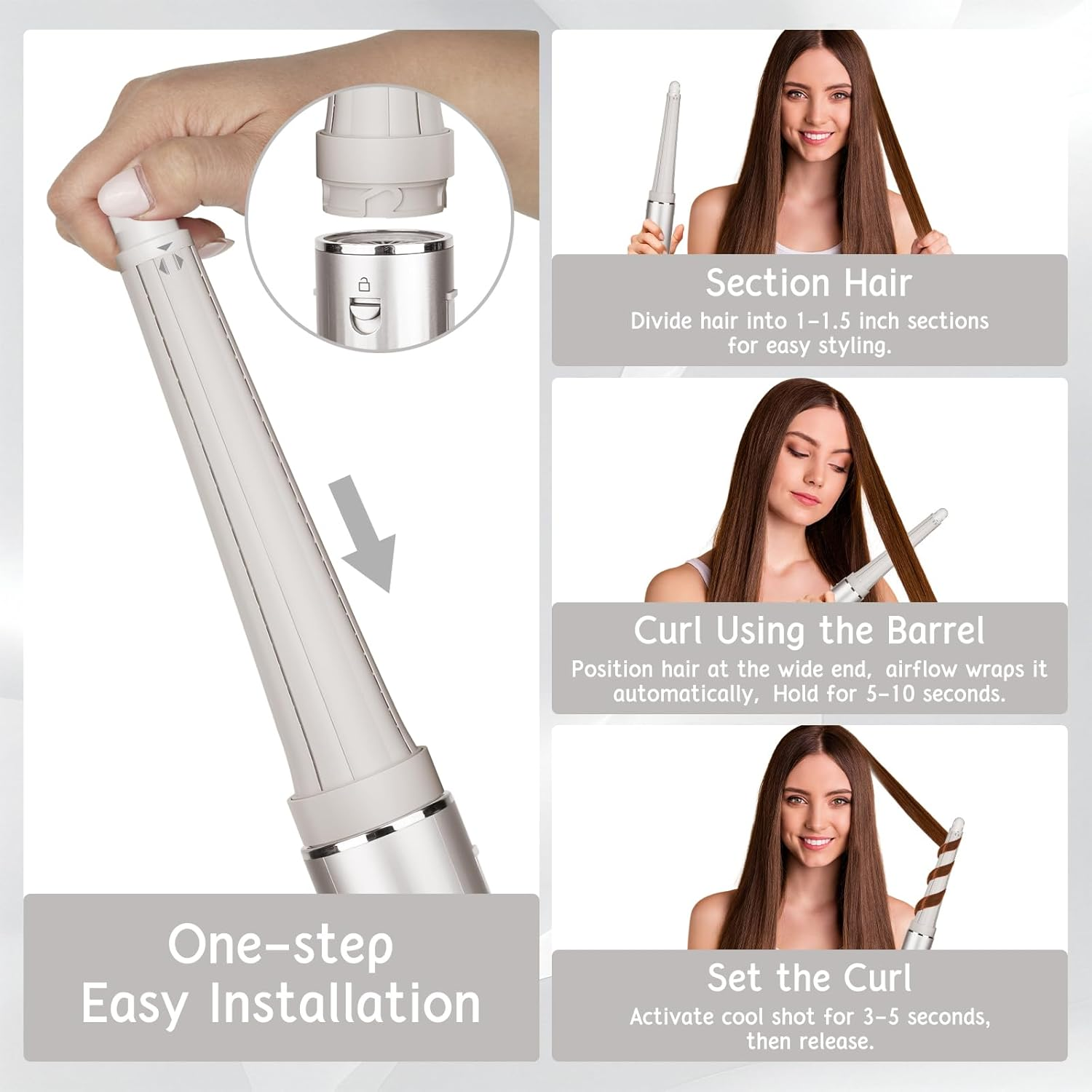 ZEPHBLOW Long Conical Barrel for Shark Flexstyle, 0.8-1.4Inch/ 20-36Mm Conical Curling Barrels Compatible with Flexstyle HD400, Self-Curling Hair Roller Curlers Attachment for Long Hair image number 5