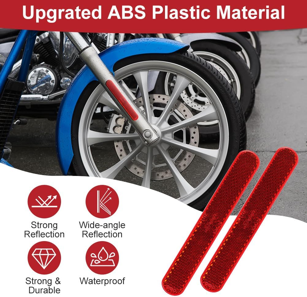 2Pcs Motorcycle Reflectors, Stick-On Rectangular Safety Reflector, Strong Reflective Ability Red Light Reflectors, Red Safety Warning Reflector for Trucks Bicycle Trailers Gate Posts, 13.9Cm - Screw 4Pcs image number 7