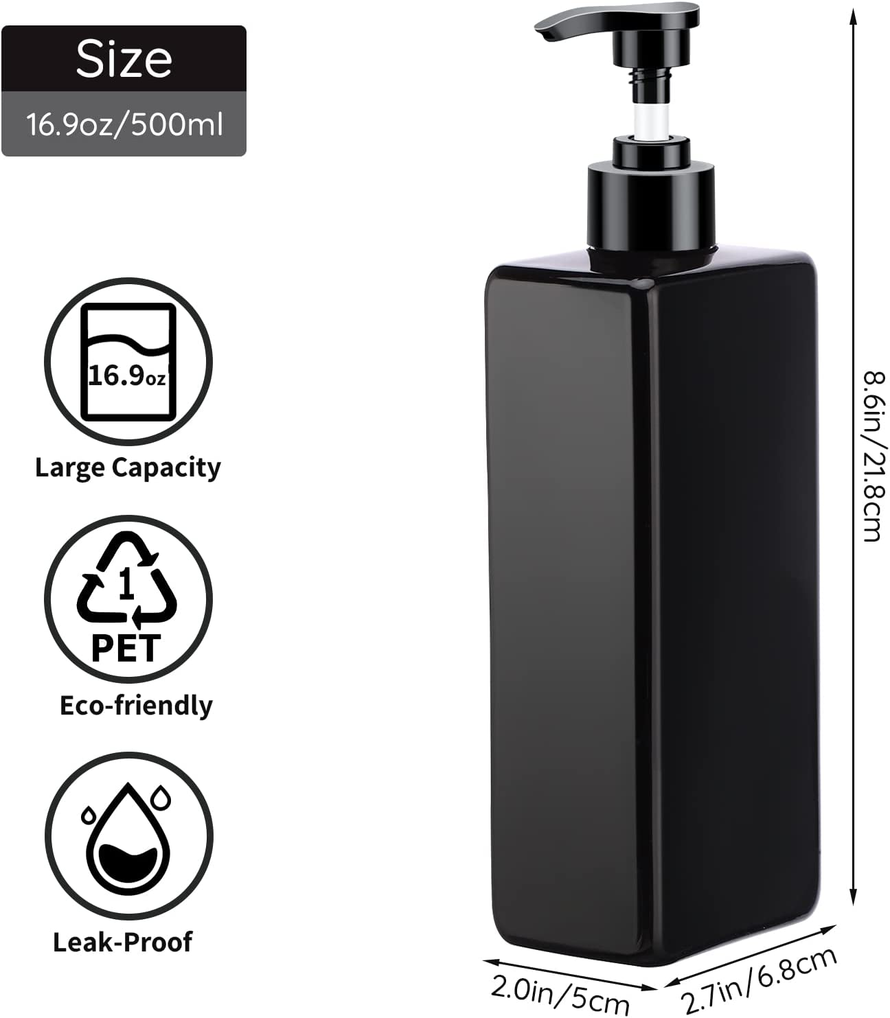 Segbeauty Shower Refillable Dispenser, 3Pcs 16.9Oz 500Ml Pump Press Bottles with Labels, Empty Reusable Plastic Soap Dispenser Bathroom Shower Containers for Body Wash Shampoo Conditioner Lotion Black image number 2