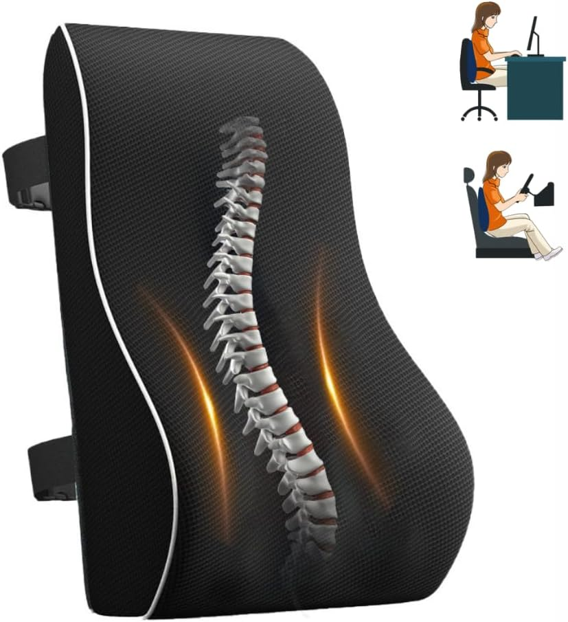 Ergonomic Lumbar Support Pillow for Office Chair, Car Seat, and Travel | Memory Foam Back Cushion for Pain Relief and Posture Correction | Ideal for Home, Office, and Car Use image number 2