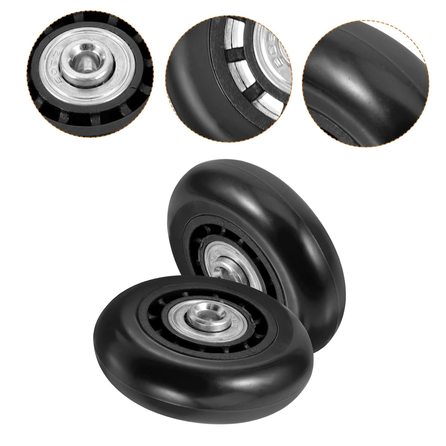 FUNOMOCYA 2Pcs Black Luggage Replacement Wheels 60X23Mm Metal Bearing, Universal Swivel Caster Wheels for Suitcase and Travel Bag Repair