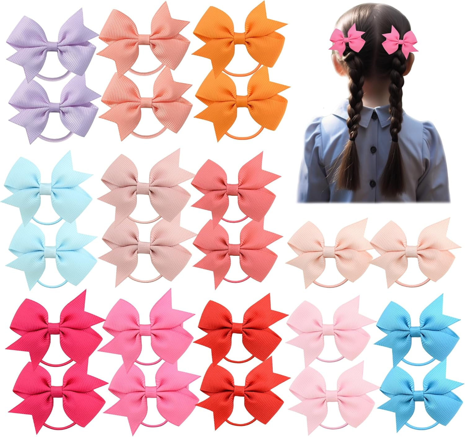 JOVALA 24PCS Baby Hair Ties with Bows for Toddler,2.2 Inch Tiny Hair Bows with Elastic Loop Ponytail Ties Pony Tail Holder Hair Bands Accessories for Infants Toddlers Baby Girls Kids image number 3